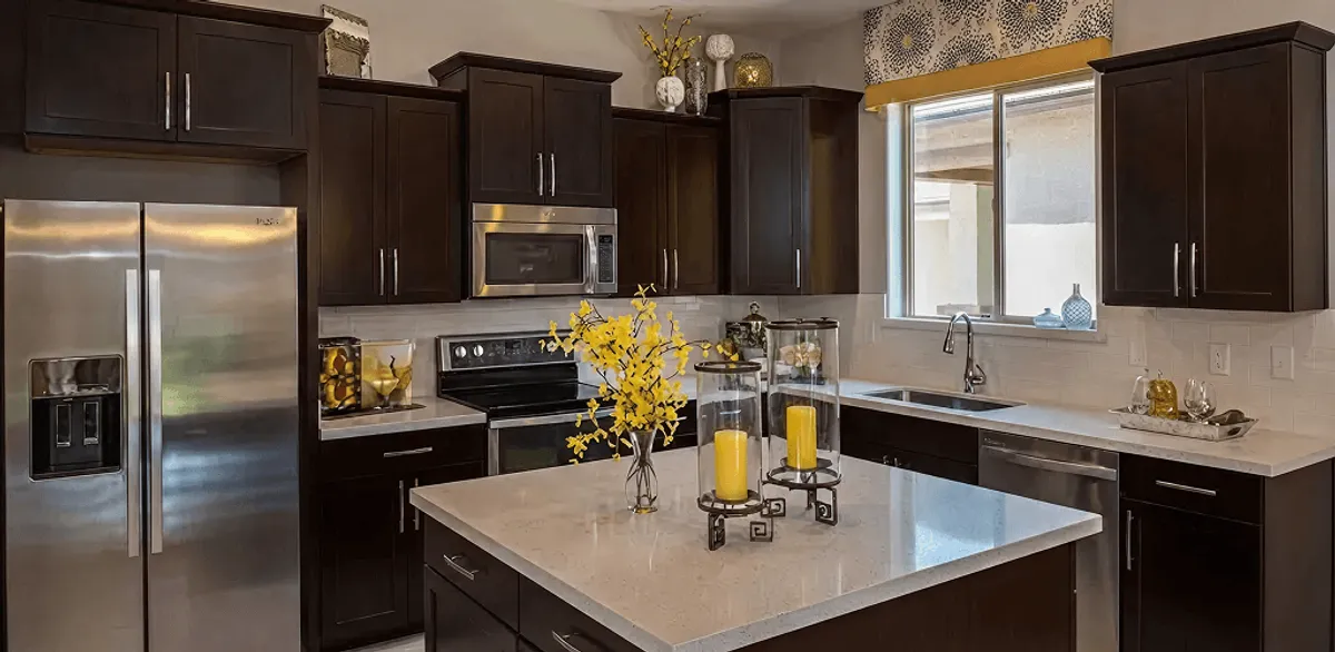 Cabinet painting results with freshly painted kitchen cabinets in Gilbert, AZ