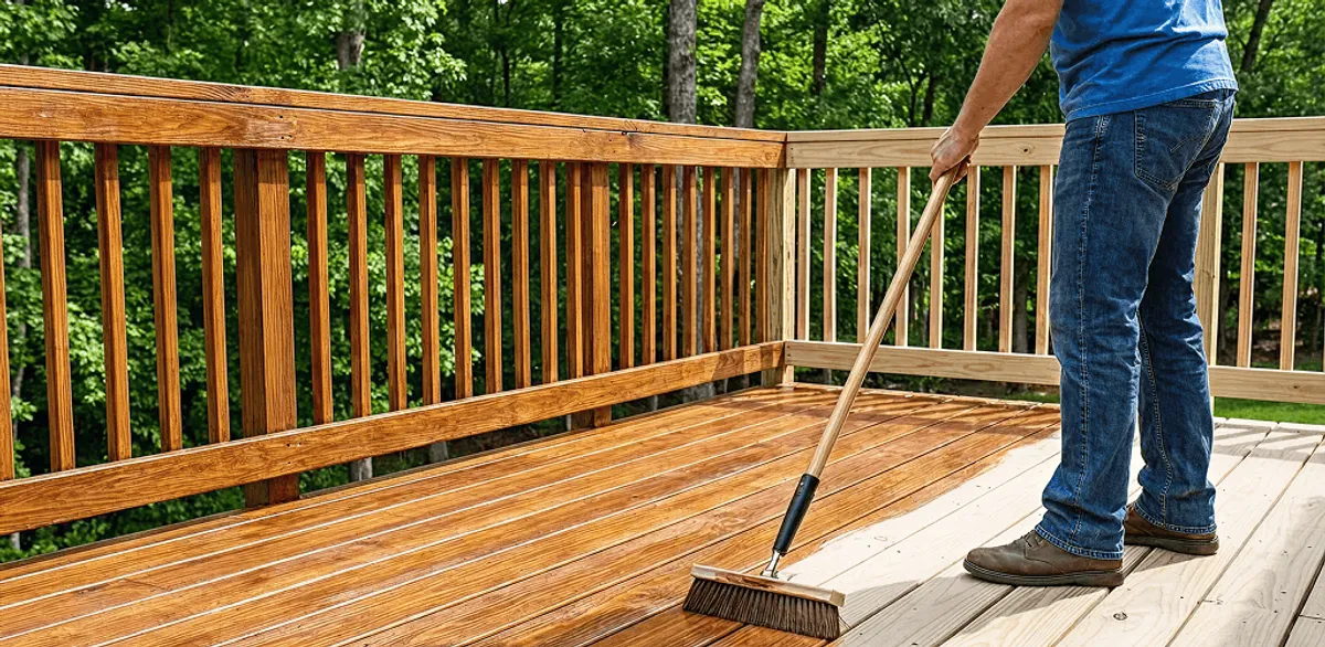 Deck staining and sealing application on a wood deck in Gilbert, AZ