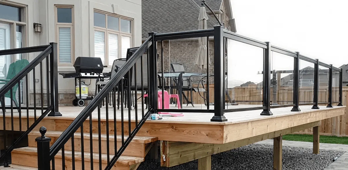 Handrail installation on a deck staircase for safety and code compliance in Gilbert, AZ