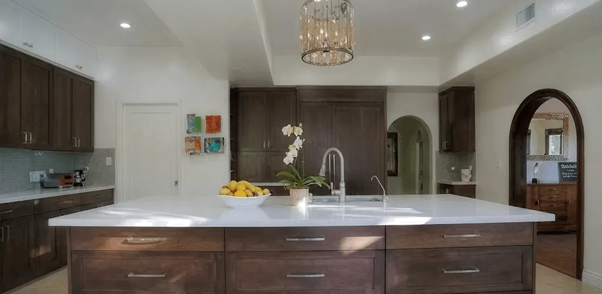 Cabinet refacing project with updated kitchen cabinets and island in Gilbert, AZ