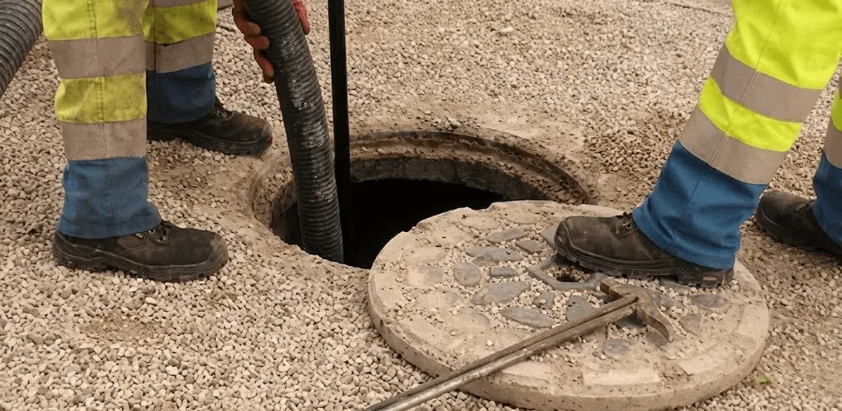 Drain cleaning crew clearing a sewer access point with professional equipment in Gilbert, AZ