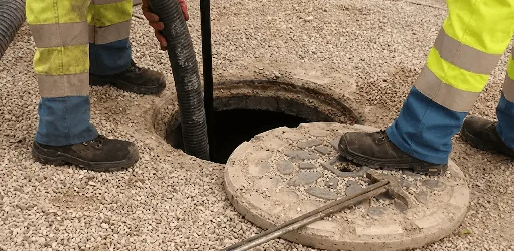Drain cleaning crew clearing a sewer access point with professional equipment in Gilbert, AZ